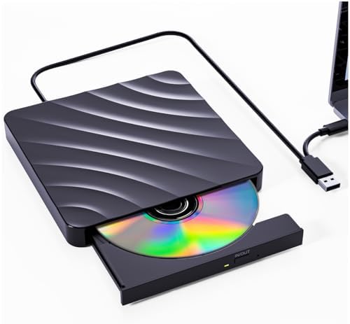 QDSYLQ Externes DVD CD Laufwerk USB: DVD Brenner Extern CD Laufwerk | Externe Optische Laufwerke +/-RW ROM, Externer CD/DVD Brenner und Player für Windows 11/10/8/7/XP/Vista Linux