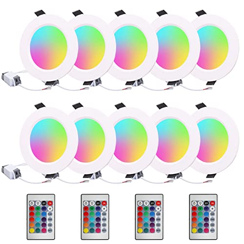 Esbaybulbs LED Recessed Ceiling Light 3 inch / 4 inch 5W RGB Dimmable LED Downlight Color Changing Retrofit Can Lights by IR Remote Control 10 Pack
