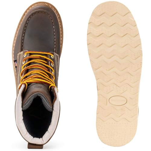 Image of SUREWAY 8in Wedge Moc Toe Work Boots for Men - Soft Toe,Premium Full-Grain Leather,Safety Work Boots /Shoes,Comfort Insole,Oil /Slip Resistant,GoodyearWelt,EH Rated Industrial Construction