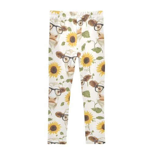 Cute Cow Heads Girls' Leggings Toddler Doodles Sunflowers Kids Yoga Pants Dance Active Tights 4T2