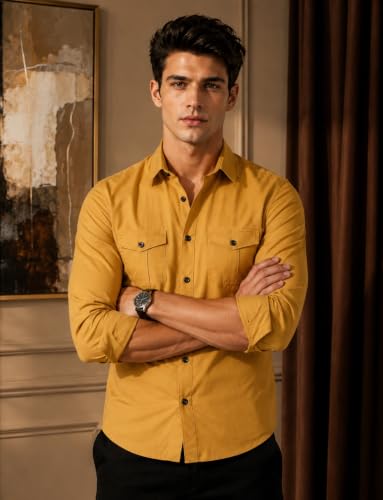 Image of Men's Double Flap Pocket | Regular Fit | Solid Spread Collar | Versatile Everyday Office Wear Comfortable |Stylish Design | Shirt