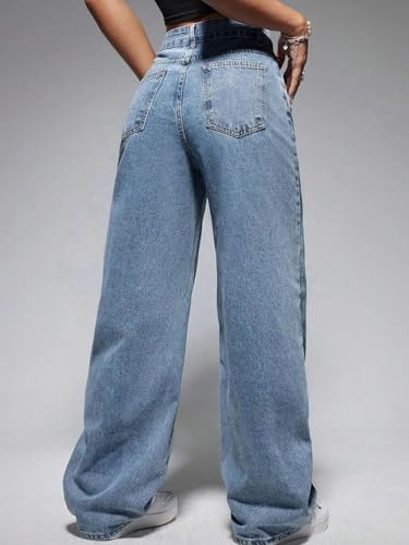 Image of KOTTY Women's Wide Leg Denim Jeans | Relaxed Fit High Rise Fashion Jeans for Casual Wear