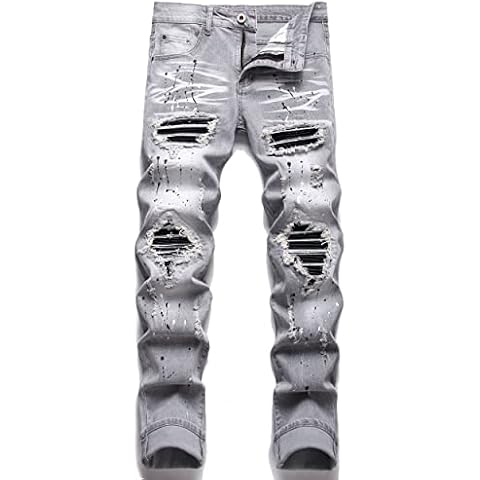 AITITIA Men's Biker Zipper Deco Washed Straight Fit Jeans, 6620 Grey, 40 Cover