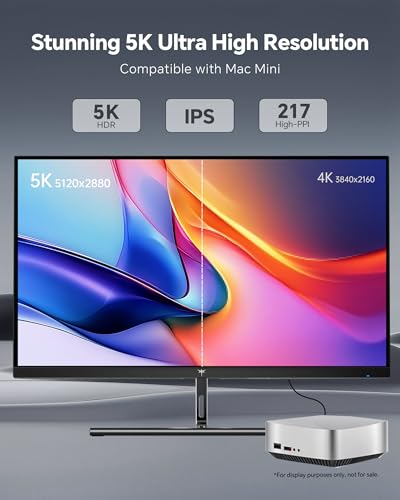 Image of KTC 27 Inch 5K Monitor, 5120 x 2880 5K2K Monitor with 65W Type-C Port, Dual Mode Computer Monitors Compatible with Mac mini, IPS Panel, HDR 400, 217 PPI, 135% sRGB, HDMI DisplayPort, Tilt, H27P3
