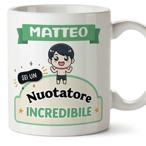 Mugffins Tazza Personalizzata in ceramica per NUOTATORE uomo 11 oz / 350 ml - In italiano - Sei incredibile - Kawaii - Idea regalo per compleanno, anniversario, natale, laurea