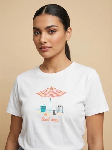 Image of NOBERO 100% Cotton T-Shirts for Women Stylish | Regular Fit | Graphic Printed T Shirts for Women 180 GSM Combed Cotton | Crew Neck Half Sleeve