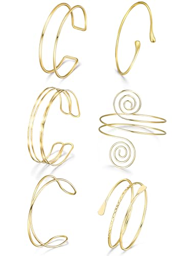 RIOSO 6Pcs Gold Arm Cuff Upper Arm Band Cuff Bracelet Bangle for Women Arm Cuffs Jewelry
