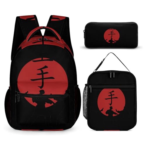 Japanese Karate Backpack Shoulder Bags Lunch Bag Pencil Case Box 3 Set Daypack Cute