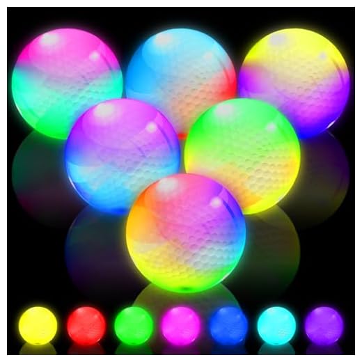 THIODOON Golfbälle mit 7 Farben, die im Dunkeln leuchten, wechselt ständig und der Timer setzt jeden auffälligen LED-Golfball zurück, 48 Stunden Akkulaufzeit, leuchtender Golfball für Nachtgolfen, 6