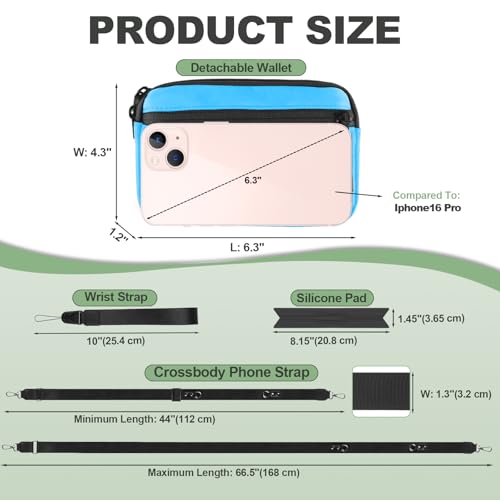 Image of YFWE Clip and Go Strap for Phone with Wallet Crossbody, Adjustable Phone Lanyard with Detachable RFID Wristlet Wallet & Ultra-Thin 360 Rotatable Metal Tabs for All Smartphones (Blue)