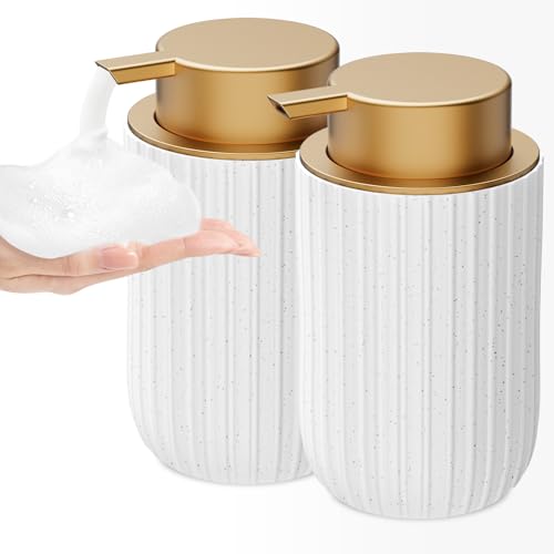 Image of Ceramic Foaming Soap Dispenser, 12 oz Bathroom Foam Hand Soap Dispenser, Refillable Lotion Soap Dispenser with Removable Pump for Kitchen Hand Wash Dispenser, Modern Home Decor(2Pack-Speckled White)