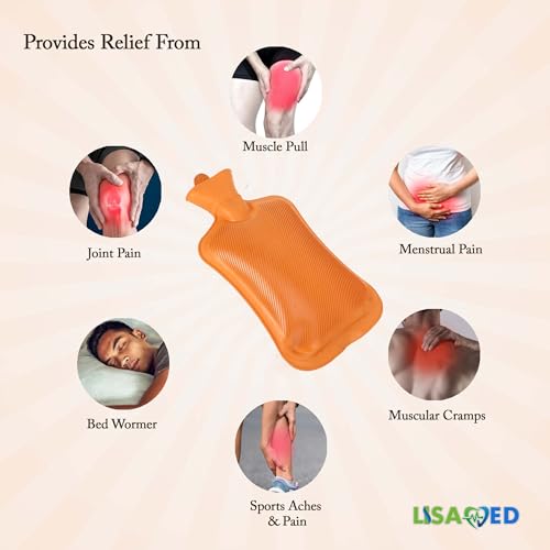 Image of Reusable Hot & Cold Bags for Muscle Relaxation, First Aid, Sports Injury, Pain Relief, Hot /Cold Therapy (Colours May Vary) (Rubber Hot Water Bag(2000ml) & Heating Pad)