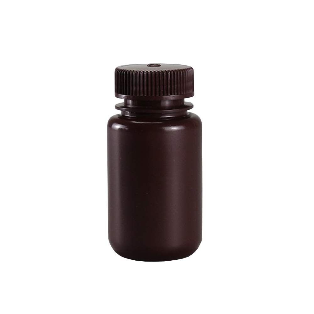 JRLGD HDPE Wide Mouth Plastic Bottles with Caps, Lab Sample Bottle Reagent Bottle, 125ml, Brown, Pack of 10