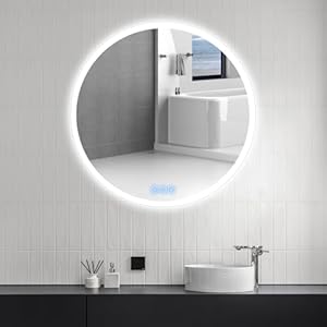 baklon Badspiegel mit Beleuchtung Rund 80cm, LED-Badezimmerspiegel mit Touch-Schalter, Antibeschlag, 3 stufenlos dimmbare Lichtfarben, IP65, HD-Hartglas, Doppelter Lichtring