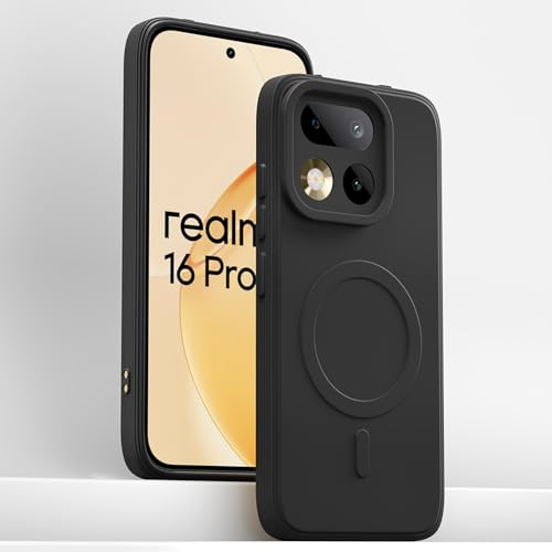 Image of Pikkme Back Cover for Realme 16 Pro 5G Soft Matte Silicone Mag-Safe Design (Mag-Safe Not Support) Camera Protection | Slim Fit Bumper Cover (Black)