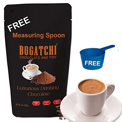 Image of BOGATCHI Luxurious Hot Chocolate Drink Powder, Drinking Chocolate Powder, Gluten Free | Tasty | Vegan , Dark Chocolate Drinking Powder, 200g , Free Measuring Spoon