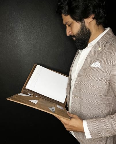 Image of Rustic Town Handmade Leather Business Portfolio File Folder | Professional Folder Organizer Gift for Men & Women | Durable Leather Padfolio Bag 3 + 1 Sleeves for documents and Notepad (Medium, Brown)