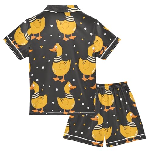 ALAZA Duck Heart Polka Dots Pajamas Satin Pajama Set Short Sleeve Button Down Sleepwear2