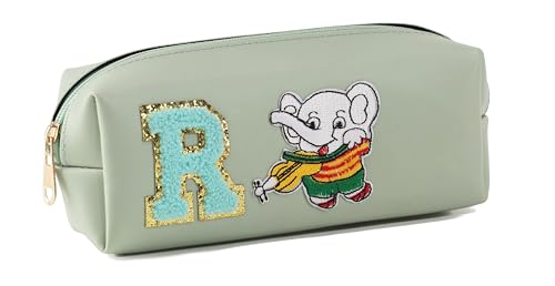 Image of AICA Gifts Personalized Leather Pencil Pouch (Mintgreen) with Embroidered Alphabet & Patch | Pencil Pouch for Kids | Birthday Gift | Birthday Return Gift |Gift for Kids Age 6-10