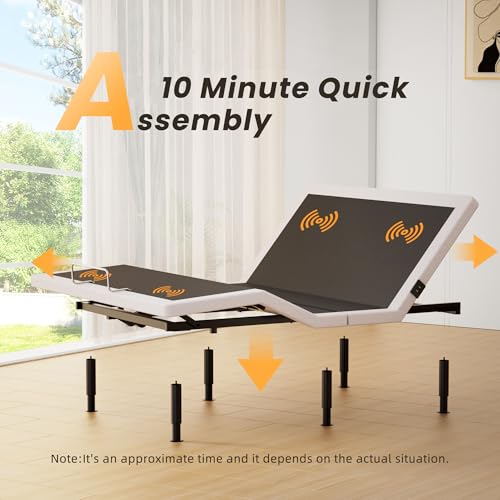 Image of Electric Queen Adjustable Bed Frame with Wireless Remote, Head Foot Incline, USB, Underbed Light - Heavy Duty Platform, Easy Assembly, Zero Gravity - Bedframe Basic with Quiet Motor