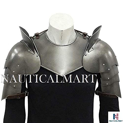 NauticalMart Medieval Plain Gorget Set with Pauldrons Shoulder Guard Halloween Costume