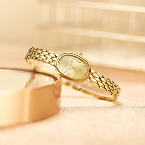 Elegant Vintage Oval Gold Women's Watch - Waterproof Japanese Quartz Timepiece with Adjustable Strap - Image 5