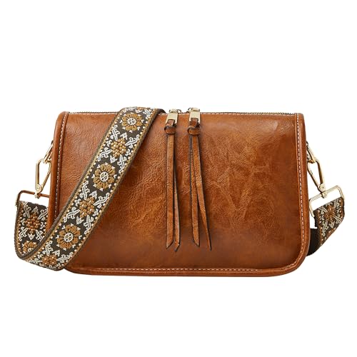 Image of Crossbody Bag for Women, Bohemian Vintage Purse with Wide Strap | Stylish Vegan Leather Design, Adjustable Shoulder Strap, Versatile for Daily Travel and Weekend, Ideal Gift Choice
