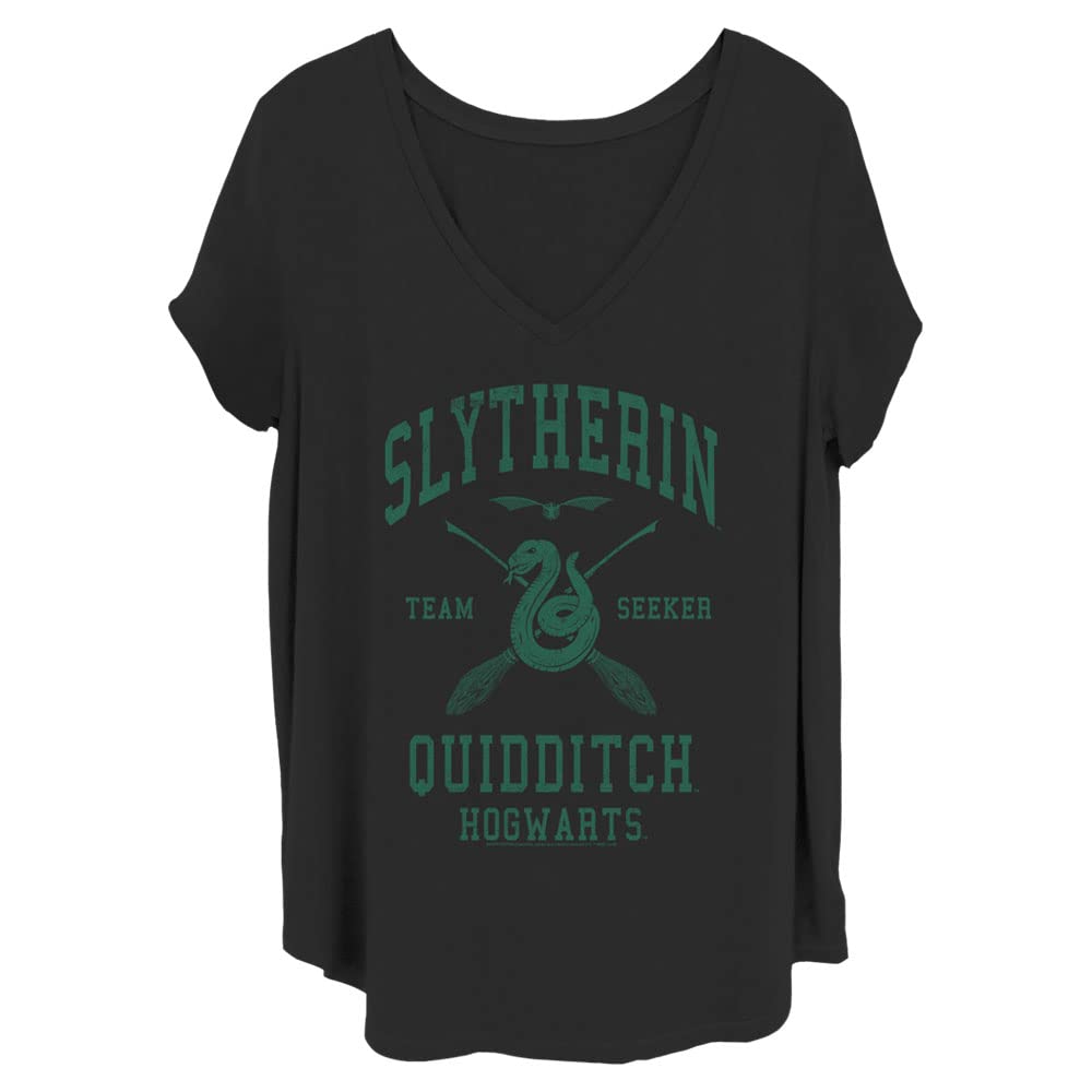 Harry Potter Women's Deathly Hallows Slytherin Quidditch Seeker Junior's Plus Short Sleeve Tee Shirt