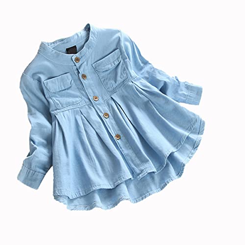 EISHOW Toddler Kids Little Girls Long Sleeve Top Blouse Ruffled Hem Denim Cute T-Shirt Spring Fall Autumn Casual Princess Clothes 1-7 Years Old (3XL (6-7T), Blue)