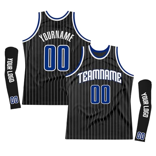 Gaosusu Personalized Pinstripe Basketball Jerseys with Team Name Number Logo Hip Hop T-Shirts Black Blue