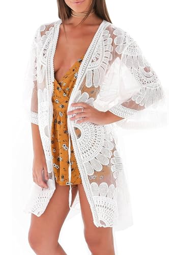 shermie Women's Summer Lightweight Kimono Cardigan Short Sleeve Floral Swimsuits Cover Up2