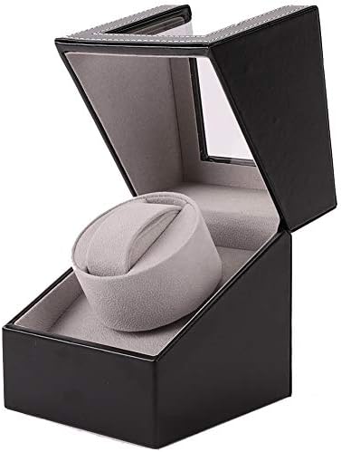 Aokelily Automatic Single Watch Winder, in Wood Shell and Black Leather/Carbon Fiber Leather, Japanese Motor