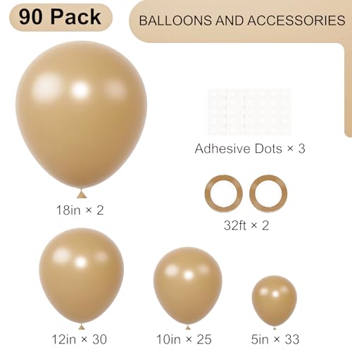Image of Voircoloria 90pack Khaki Balloons Different Size 18 /12 /10 /5 Inch Khaki Balloon Garland Arch Kit for Graduation, Wedding, Birthday, Princess Theme Party, Baby Shower, Anniversary Party Decorations