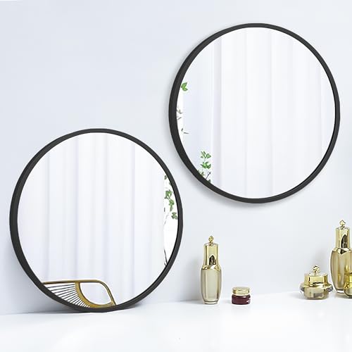 SCWF-GZ 2 Packs of 12" Round Mirror Circle Wall Mounted Hanging or Against Wall Metal Frame Dressing Make-up Mirrors for Entryway Bedroom Bathroom Living Room 12 inch Black Small