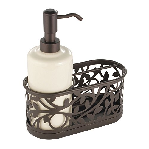 Idesign Ceramic Bathroom Soap Dispenser Set With Soap Pump And Caddy, The Vine Collection – 13Oz, 7.25" X 3.25" X 8.25", Vanilla And Bronze #TOP1