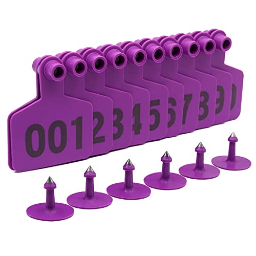 ZHEQOGZH Numbered Ear Tags 001-100 Count Plastic Livestock Ear Tags with Numbers for Cattle Cows Hogs Pigs Sheep Goats (3 x 2.4 inch Purple)
