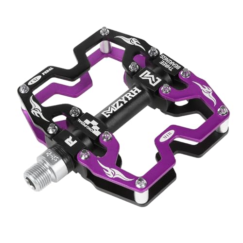MZYRH Mountain Bike Pedals,3 Bearings Bicycle Pedals,Aluminum 9/16" MTB Pedals Bicycle Flat Pedals for Road Mountain BMX MTB Bike (Black Purple)