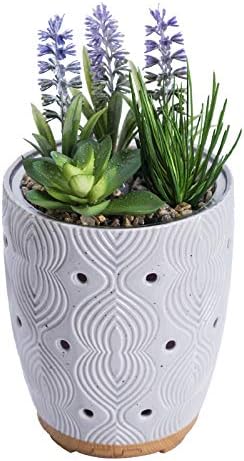 Essential Oil Diffuser, Artificial Succulent Plants Potted Diffusers for Essential Oils with 7 Colors LED Light,Ceramic Cool Mist Super Quiet Aromatherapy Diffuser for Home Office Room