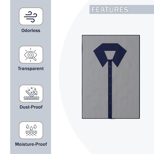 Image of Kuber Industries Cotton Shirt Organizer for Wardrobe with Transparent Window | Cupboard /Wardrobe Organizer for Storage | Lining Design - Blue