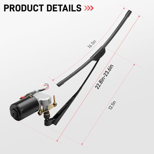 Image of JERBOR UTV Electric Windshield Wiper Moto Kit Fit for Hisun Can Am RZR Ranger Defender Pro 12V 30W 16 inch Wiper Blade