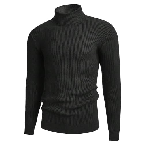 Mens Ribbed Slim Fit Casual Knitted Tops Pullover Turtleneck Sweater