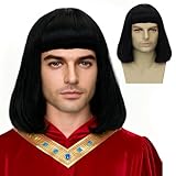 FATMAUI Unisex Natural Black Straight Flip in Short Full Bang Realistic Halloween Costume Cosplay Synthetic Bob Wig