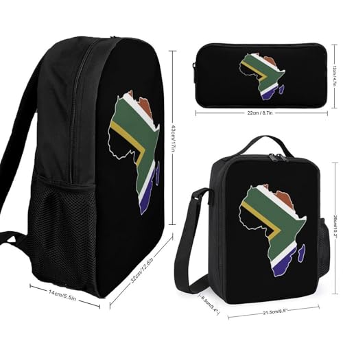 South Africa Flag Africa Map Classic Backpack Lunch Bag Pencil Case 3 Piece Set Travel Daypack2