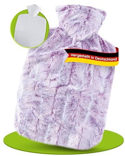 Hugo Frosch Wärmflasche Klassik 1,8 l mit Bezug Tierfelloptik Lila