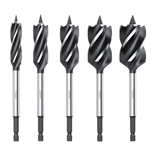 AMTOVL Wood Drill Bit Reaming Drill Wood Auger High-Carbon Steel Fast Cut Woodworking Drill Bit Set 5pcs 15mm, 20mm, 25mm, 30mm, 35mm