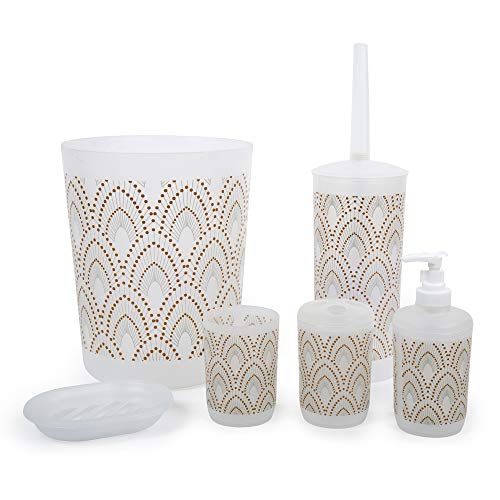 Bodico Plastic Bathroom, 7.5 x 13.45 inches, Beige 6-Piece Decorative Bath Accessory Set, 13.5 inches
