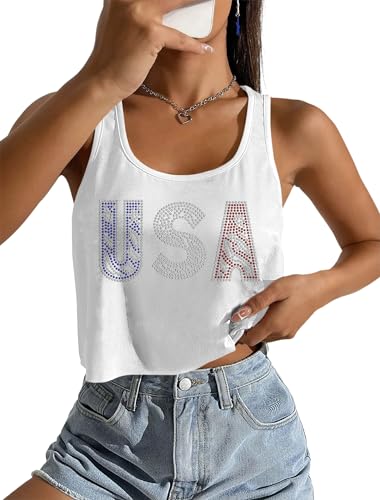 Image of Ithalt Womens American Flag Shirts 4th of July Outfits USA T-Shirt Patriotic Tank Shirt Fourth of July Sleeveless Tops