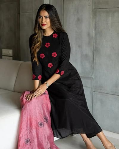 Fabnex Kurta Set For Women | Embroidered Women Kurta Set With Pant | Stylish Kurti Pant Set | Kurta Sets For Women (K-84) (In, Alpha, L, Regular, Black)