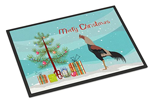 Caroline's Treasures BB9205JMAT Kulang Chicken Christmas Doormat 24x36, Teal Front Door Mat Indoor Outdoor Rugs for Entryway, Non Slip Washable Low Pile, 24H X 36W