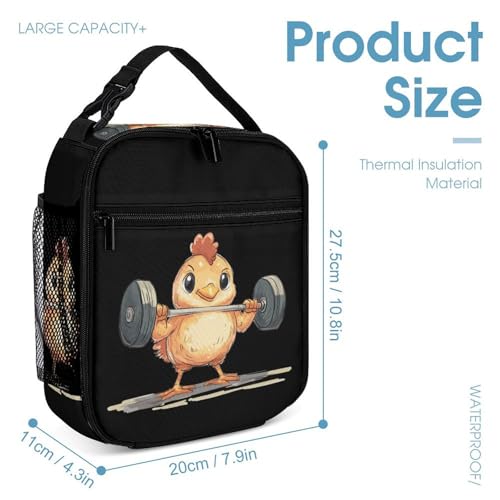 Weightlifting Chicken Travel Backpack Lunch Box Pencil Case 3Pcs Set for Men Women Office Outing University4